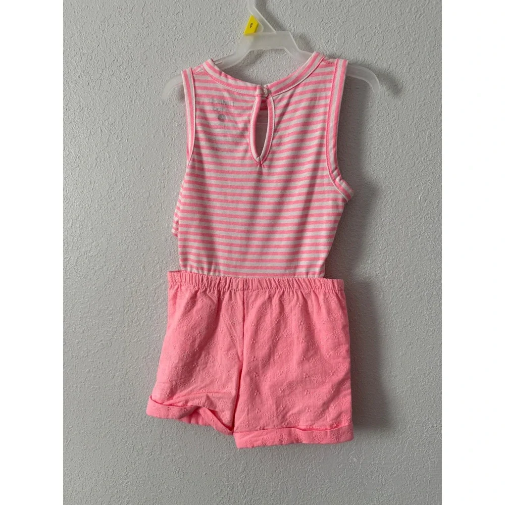 Justice Romper Kids Size 5 Pink Good Sequin Love Striped Eyelet One Piece